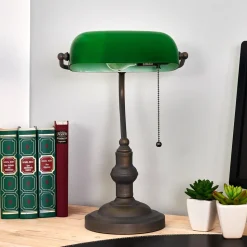 Verda iøjnefaldende banklampe med fod i antikbrun