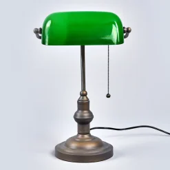 Verda iøjnefaldende banklampe med fod i antikbrun