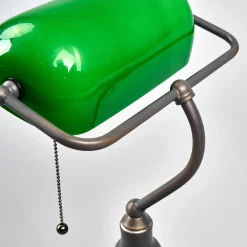 Verda iøjnefaldende banklampe med fod i antikbrun