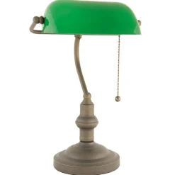 Verda iøjnefaldende banklampe med fod i antikbrun