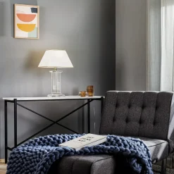 Veronique bordlampe, bred fod, creme/guld