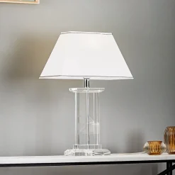 Veronique bordlampe, bred fod, hvid/krom