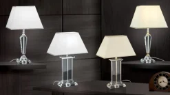 Veronique bordlampe, bred fod, hvid/krom