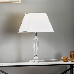 Veronique bordlampe, smal fod, hvid/krom