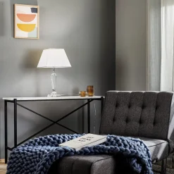 Veronique bordlampe, smal fod, hvid/krom