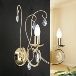 Væglampe Alessia 2 lyskilder krystalglas guld