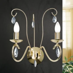 Væglampe Alessia 2 lyskilder krystalglas guld