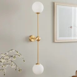 Væglampe Alison, 2 lyskilder, messing/hvid, 89 cm