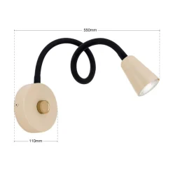 Væglampe Dotty, khaki, fleksibel arm, dæmper, GU10