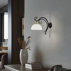 Væglampe Flora, en glasskærm, sort/messing