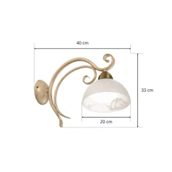 Væglampe Flora, en glasskærm, hvid/messing