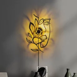 Væglampe Flower Faced, sort, metal, 54 x 34 cm, stik