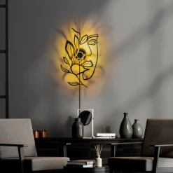 Væglampe Flower Faced, sort, metal, 54 x 34 cm, stik