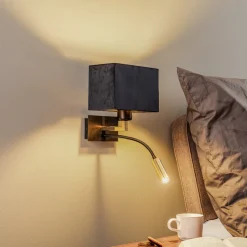 Væglampe Harry, kantet, sort/messing/sort