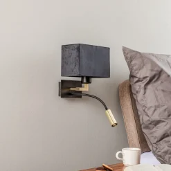 Væglampe Harry, kantet, sort/messing/sort