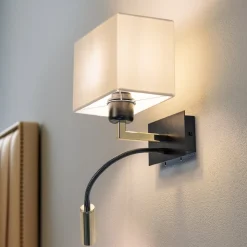 Væglampe Harry, kantet, sort/messing/hvid