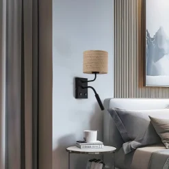 Væglampe Jovin 1 lyskilde med spot, rattan skærm