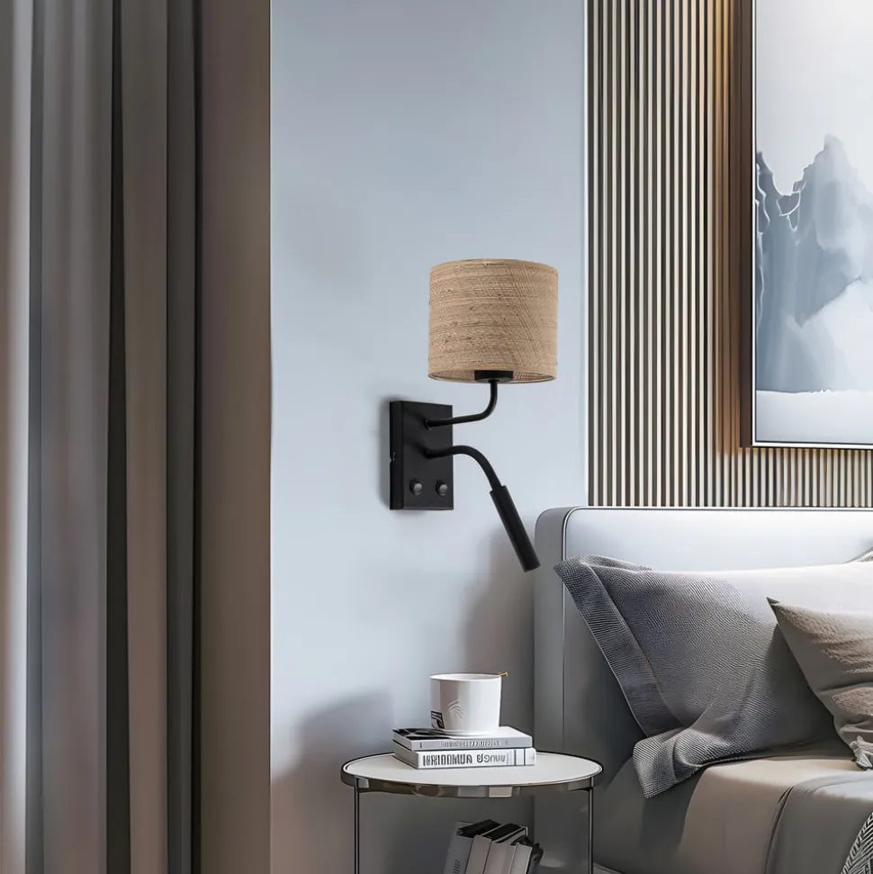Væglampe Jovin 1 lyskilde med spot, rattan skærm