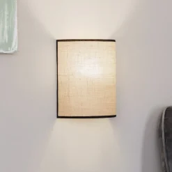 Væglampe Jute&black, naturbrun, halvrund