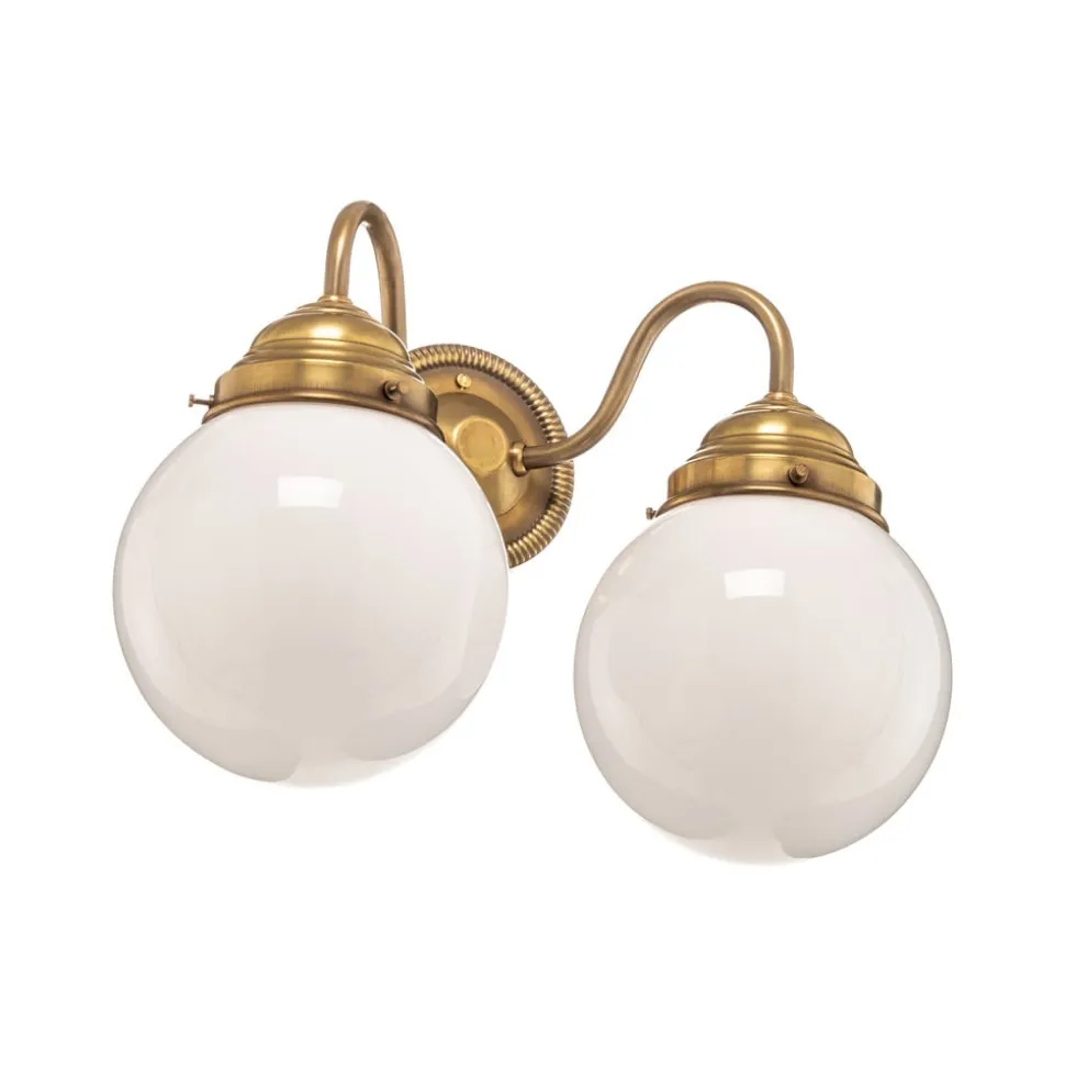 Væglampe Larry II, messing, mundblæst glas