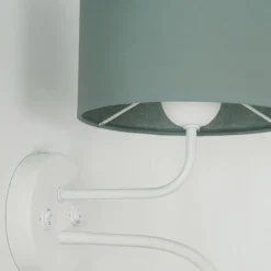 Væglampe med rulle, stof, hvid/sage, læselampe