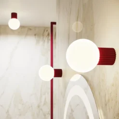 Væglampe ORBI, mørkerød, glas/metal, Ø 12 cm, IP44, G9