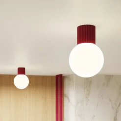 Væglampe ORBI, mørkerød, glas/metal, Ø 12 cm, IP44, G9