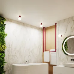 Væglampe ORBI, mørkerød, glas/metal, Ø 12 cm, IP44, G9