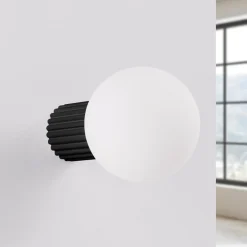 Væglampe ORBI, sort, glas/metal, Ø 12 cm, IP44, G9