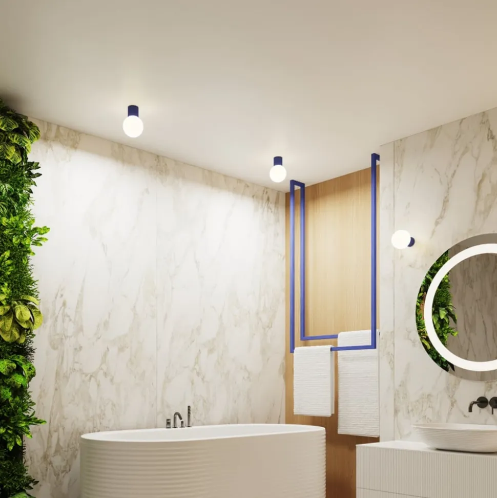 Væglampe ORBI, ultramarin, glas/metal, Ø 12 cm, IP44, G9