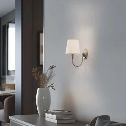 Væglampe Pardo, messing, metal/stof, højde 31 cm, E27