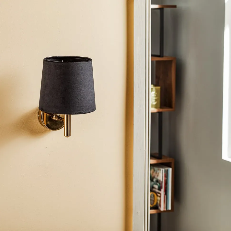 Væglampe Polo, sort/mørk messing