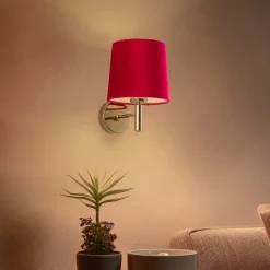 Væglampe Polo, tekstilskærm, messing/pink