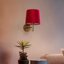 Væglampe Polo, tekstilskærm, messing/pink