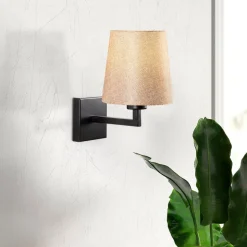 Væglampe Profil, sort/creme, metal/stof, højde 30 cm