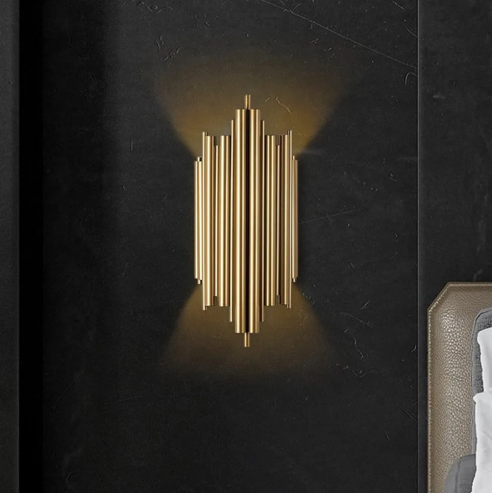 Væglampe Reis 13341, guldfarvet, metal, højde 50 cm