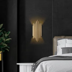 Væglampe Reis 13341, guldfarvet, metal, højde 50 cm