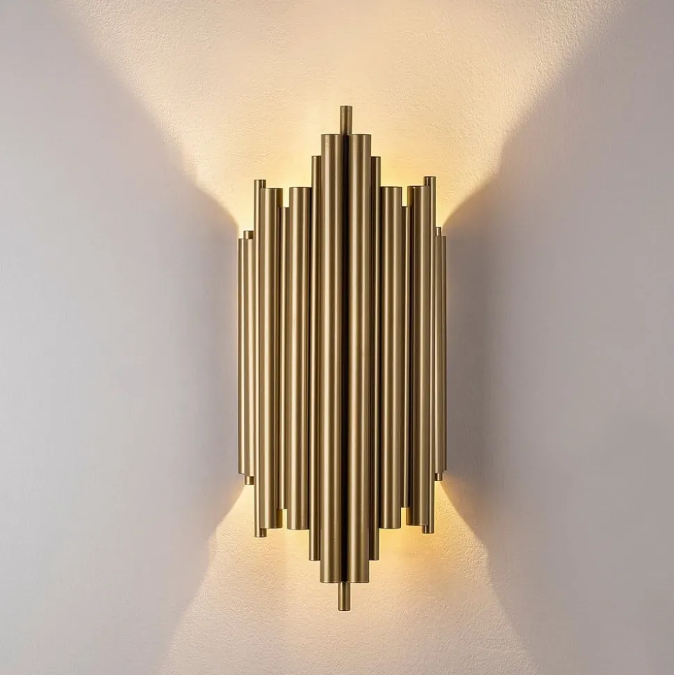 Væglampe Reis 13341, guldfarvet, metal, højde 50 cm