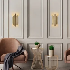 Væglampe Reis 13341, guldfarvet, metal, højde 50 cm