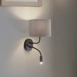 Væglampe Roller, fløjl grå, sort, med læselampe