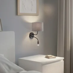 Væglampe Roller, fløjl grå, sort, med læselampe