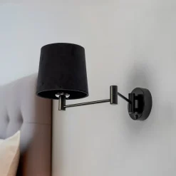 Væglampe Solo, kegle, velour, sort/sort