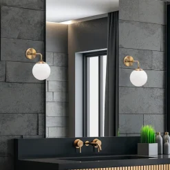 Væglampe Viran, antik guld, glas, højde 25 cm, E14