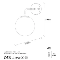 Væglampe Viran, antik guld, glas, højde 25 cm, E14