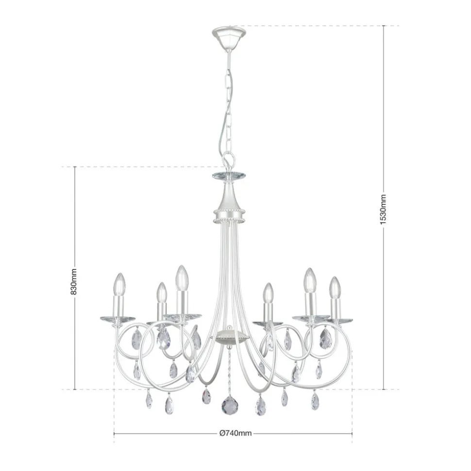 VIOLETTA lysekrone i sølv med seks lys