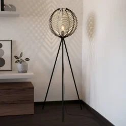 Waverton gulvlampe, sort/hvid, højde 143 cm, stål/stof