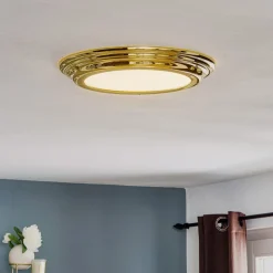 Welland IP44 LED-loftlampe, poleret messing