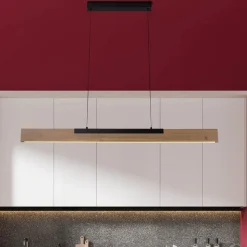 Wilma hængelampe, træ, længde 122 cm, dæmpbar