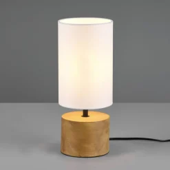 Woody bordlampe, træ/tekstil, cylinder, hvid