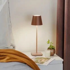 Zafferano Poldina LED-bordlampe med genopladeligt batteri, mat, brun